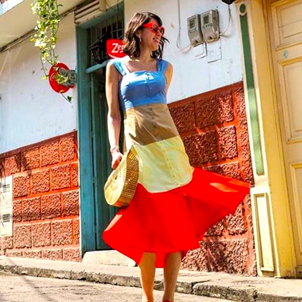 STAUD Ariel Color Block Dress NWT